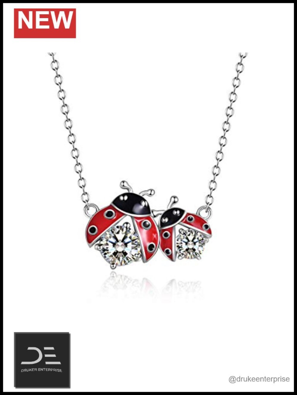 Sterling Silver Ladybug Pendant Necklace Cubic Zirconia Charm